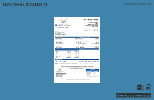 Kenya Gulf African Bank Hypothekenabrechnung (Word- und PDF-Beispiel)